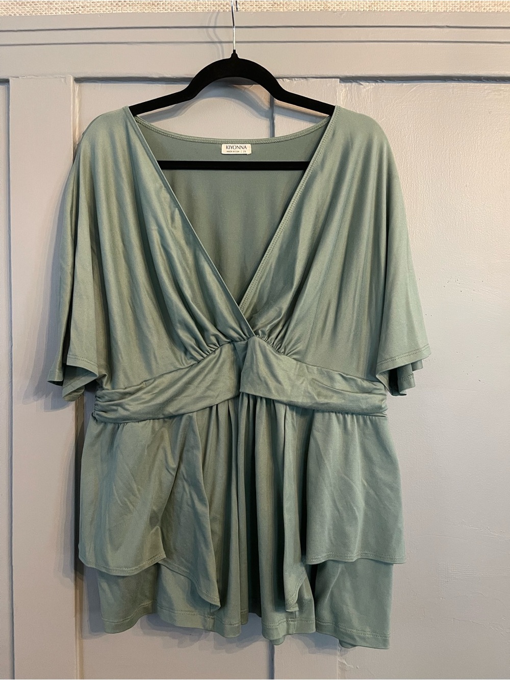 Kiyonna Sage Green V-Neck Draped Tunic